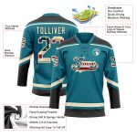 Custom Vintage USA Flag Hockey Lace Neck Jersey - Personalized Teal Cream-Black Team Name & Number Personalized Teal Vintage