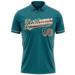 Custom Teal Vintage USA Flag Golf Polo Shirt - Performance Vapor, Personalized with Team Name and Number Personalized Teal