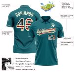 Custom Teal Vintage USA Flag Golf Polo Shirt - Performance Vapor, Personalized with Team Name and Number Personalized Teal