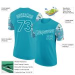 Custom Teal White 3D Pattern Animal Crane T-Shirt with Name and Number Performance Apparel Personalized Teal White 3D Pattern
