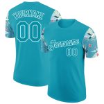 Custom Teal White 3D Pattern Animal Crane T-Shirt with Name and Number Performance Apparel Personalized Teal White 3D Pattern