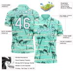 Custom Name and Number Hawaii Palm Trees Golf Polo Shirt, Performance Teal White 3D Pattern Design Personalized Teal White