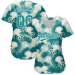 Custom Name Number Authentic Baseball Jersey Teal White 3D Pattern Design Jellyfish Personalized Teal White 3D Pattern Design