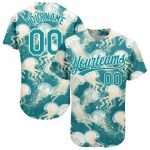 Custom Name Number Authentic Baseball Jersey Teal White 3D Pattern Design Jellyfish Personalized Teal White 3D Pattern Design