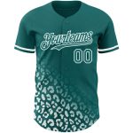 Custom Name & Number Leopard Print Baseball Jersey - Personalized Teal White 3D Pattern Fade Design Fashion Apparel Personalized