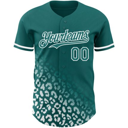 Custom Name & Number Leopard Print Baseball Jersey - Personalized Teal White 3D Pattern Fade Design Fashion Apparel Personalized