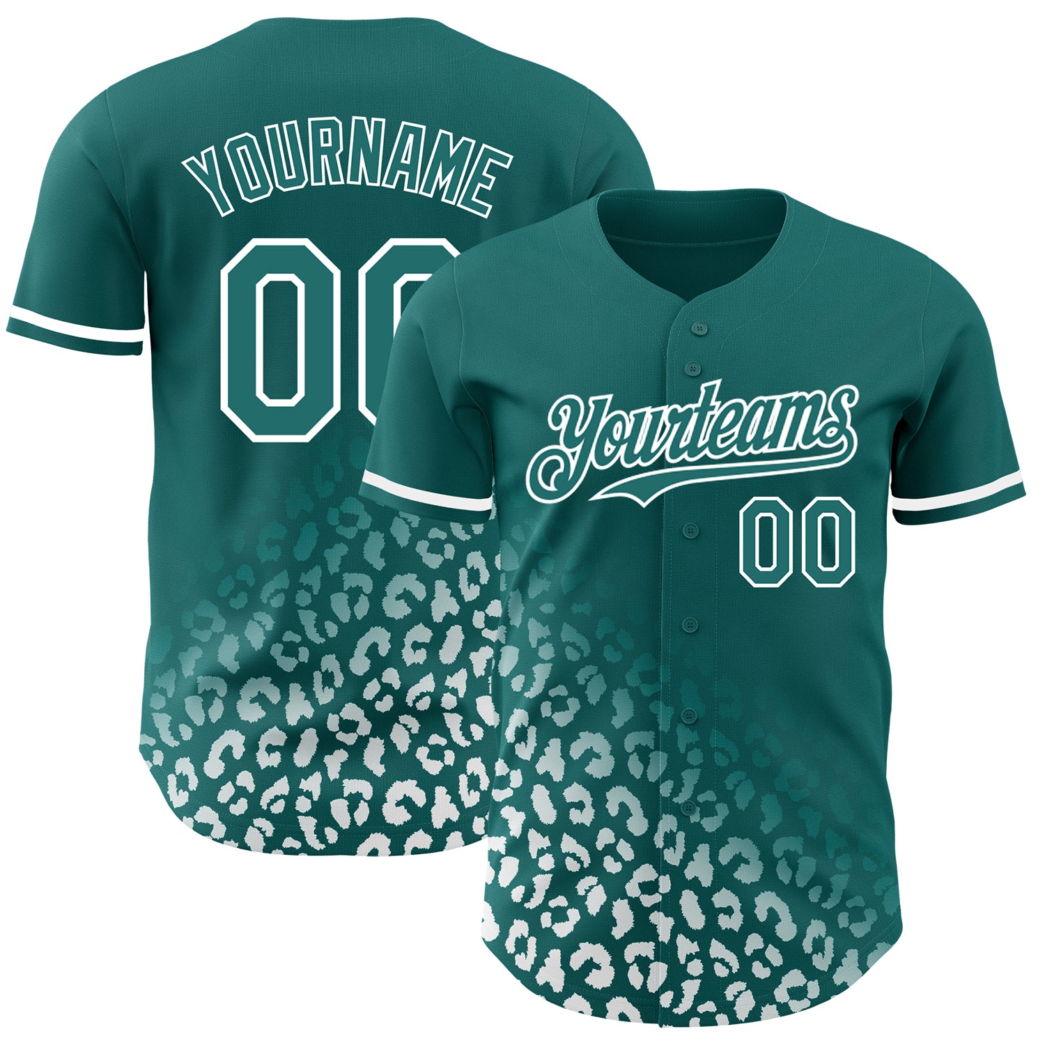Custom Name & Number Leopard Print Baseball Jersey - Personalized Teal White 3D Pattern Fade Design Fashion Apparel Personalized