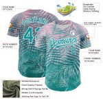 Custom Tropical Palm Leaves Baseball Jersey with Personalized Name and Number - 3D Teal White Design Personalized Teal White