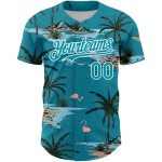 Custom Hawaii Palm Trees Baseball Jersey - Personalized Teal White 3D Pattern with Name and Number Personalized Teal White
