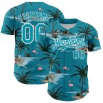Custom Hawaii Palm Trees Baseball Jersey - Personalized Teal White 3D Pattern with Name and Number Personalized Teal White