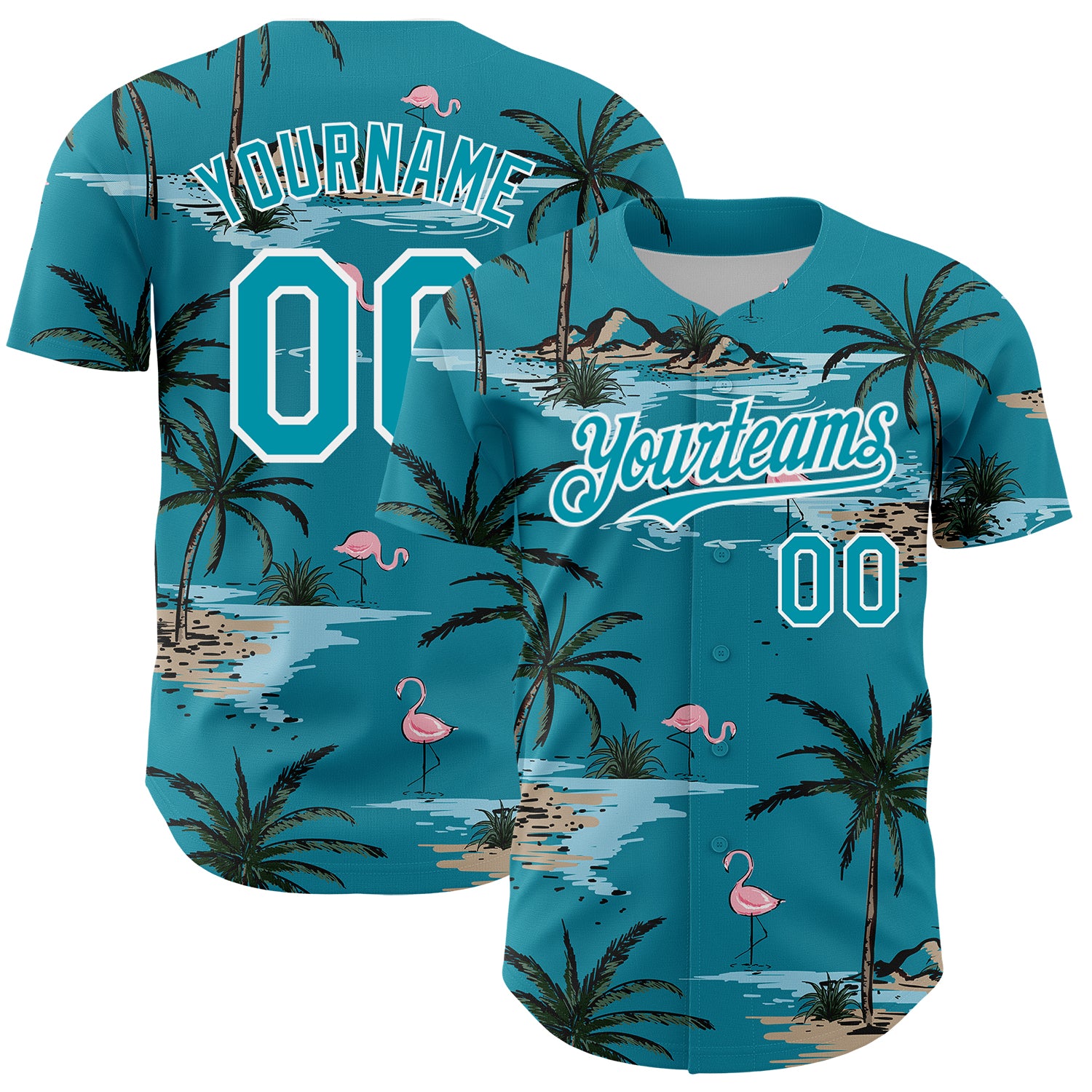 Custom Hawaii Palm Trees Baseball Jersey - Personalized Teal White 3D Pattern with Name and Number Personalized Teal White