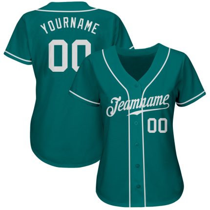 Custom Name and Number Authentic Baseball Jersey - Personalized Teal and White Team Jersey Personalized Teal White Authentic
