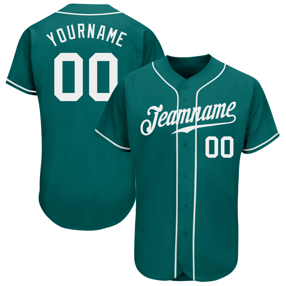 Custom Name and Number Authentic Baseball Jersey - Personalized Teal and White Team Jersey Personalized Teal White Authentic