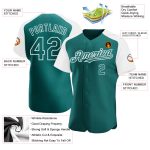 Personalized Custom Name Number Baseball Jersey Teal White Authentic Raglan Sleeves Personalized Teal White Authentic Raglan