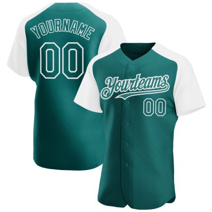 Personalized Custom Name Number Baseball Jersey Teal White Authentic Raglan Sleeves Personalized Teal White Authentic Raglan
