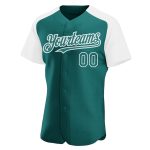 Personalized Custom Name Number Baseball Jersey Teal White Authentic Raglan Sleeves Personalized Teal White Authentic Raglan
