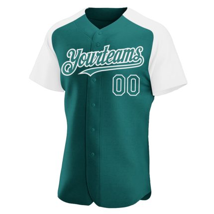 Personalized Custom Name Number Baseball Jersey Teal White Authentic Raglan Sleeves Personalized Teal White Authentic Raglan