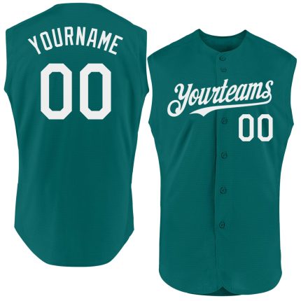 Custom Team Name and Number Personalized Teal and White Baseball Jersey Sleeveless Authentic Design Personalized Teal White