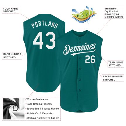 Custom Team Name and Number Personalized Teal and White Baseball Jersey Sleeveless Authentic Design Personalized Teal White