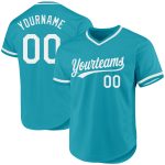 Custom Name and Number Personalized Throwback Baseball Jersey - Teal White Team Jersey Personalized Teal White Authentic