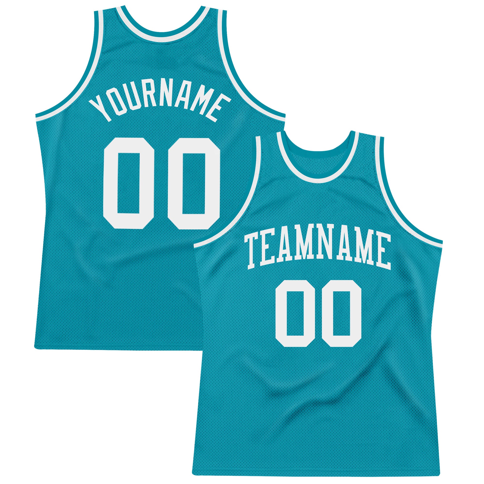 Custom Team Basketball Jersey with Personalized Name and Number - Authentic Throwback Teal and White Design Personalized