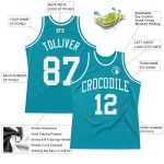 Custom Team Basketball Jersey with Personalized Name and Number - Authentic Throwback Teal and White Design Personalized