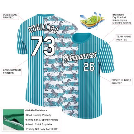 Custom Animal Zebra Performance T-Shirt with 3D Teal White-Black Design | Personalized Team Name and Number Personalized