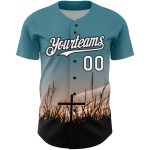Personalized Cross Jesus Christ Good Friday Jersey | Custom Name & Number 3D Teal White-Black Baseball Team Design Personalized