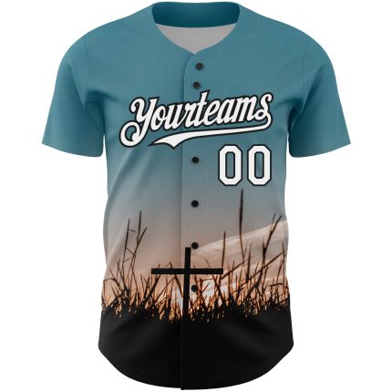 Personalized Cross Jesus Christ Good Friday Jersey | Custom Name & Number 3D Teal White-Black Baseball Team Design Personalized