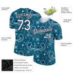 Custom Team Performance T-Shirt with Personalized Name & Number, Teal White Black 3D Floral Design Personalized Teal White-Black