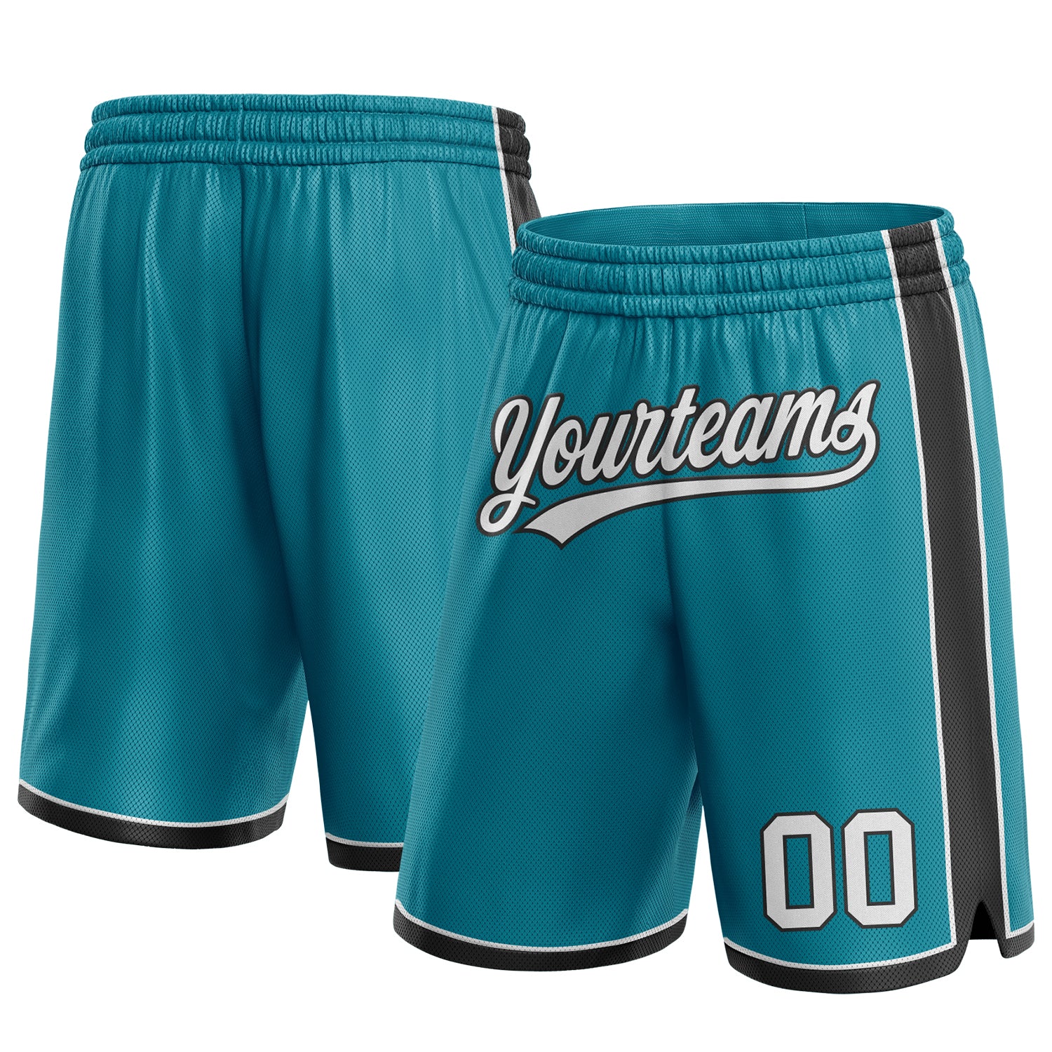 Custom Team Basketball Shorts with Personalized Name & Number in Teal, White, and Black Personalized Teal White-Black Authentic