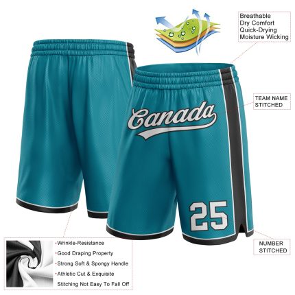 Custom Team Basketball Shorts with Personalized Name & Number in Teal, White, and Black Personalized Teal White-Black Authentic
