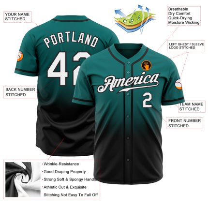 Custom Name & Number Baseball Jersey - Personalized Teal White-Black Authentic Fade Fashion Jersey for Team Personalized