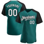 Custom Team Baseball Jersey with Personalized Name and Number - Teal White Black Authentic Raglan Sleeves Personalized Teal