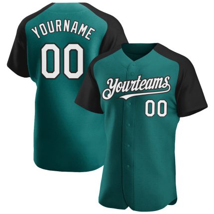 Custom Team Baseball Jersey with Personalized Name and Number - Teal White Black Authentic Raglan Sleeves Personalized Teal