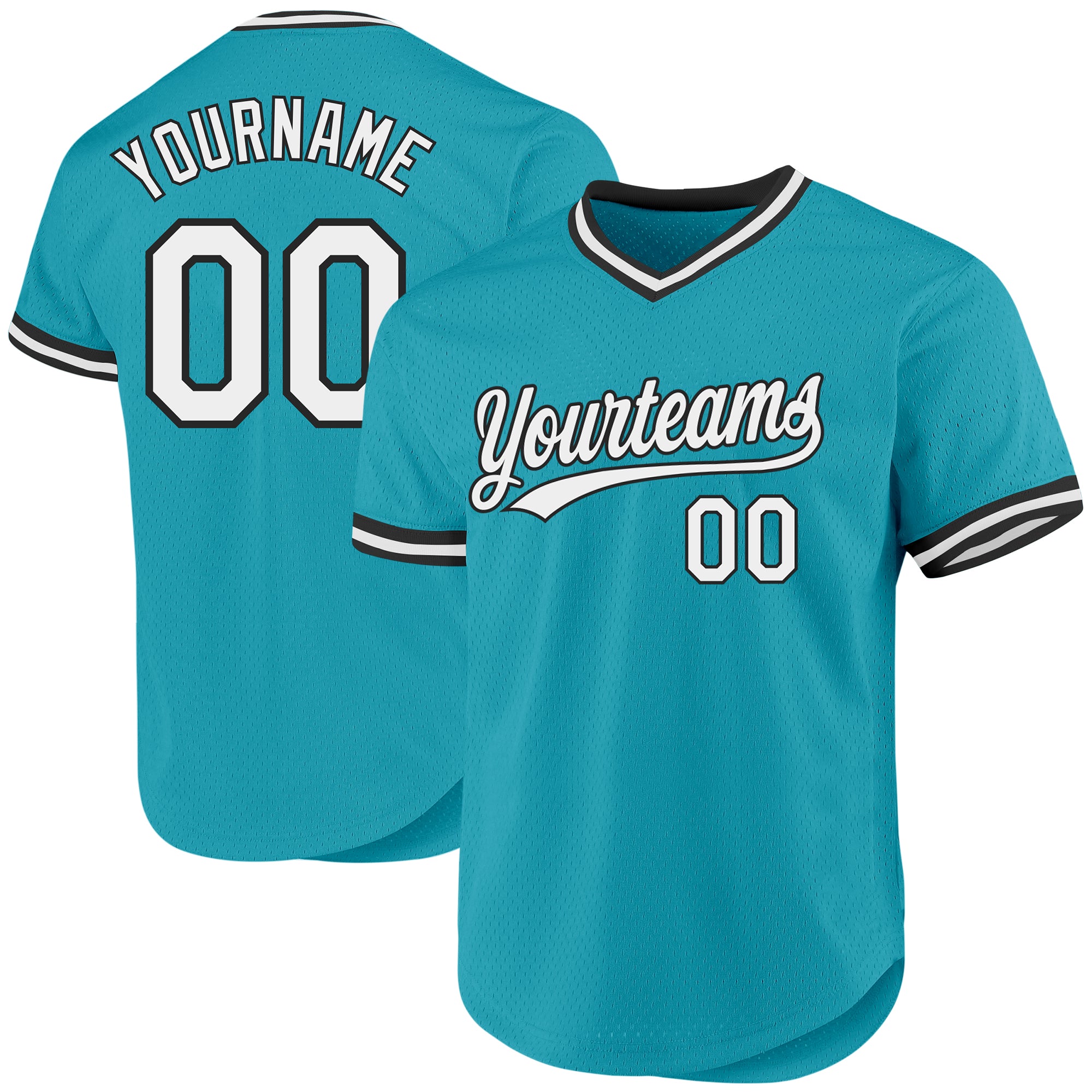 Custom Authentic Throwback Baseball Jersey | Personalized Teal White-Black with Name & Number Personalized Teal White-Black