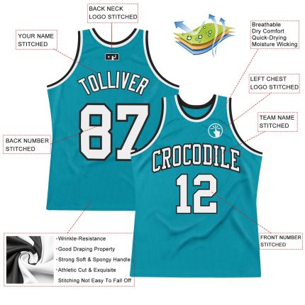 Personalized Authentic Basketball Jersey - Teal White Black Throwback Style Personalized Teal White-Black Authentic Throwback