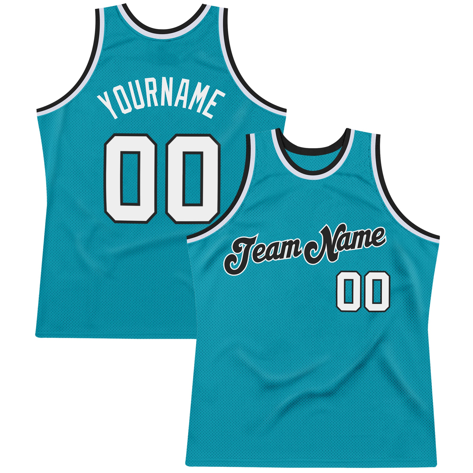 Custom Name Number Teal White Black Basketball Jersey - Personalized Authentic Throwback Team Jersey Personalized Teal White-Black