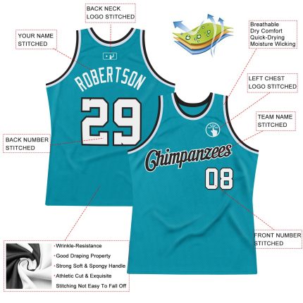 Custom Name Number Teal White Black Basketball Jersey - Personalized Authentic Throwback Team Jersey Personalized Teal White-Black