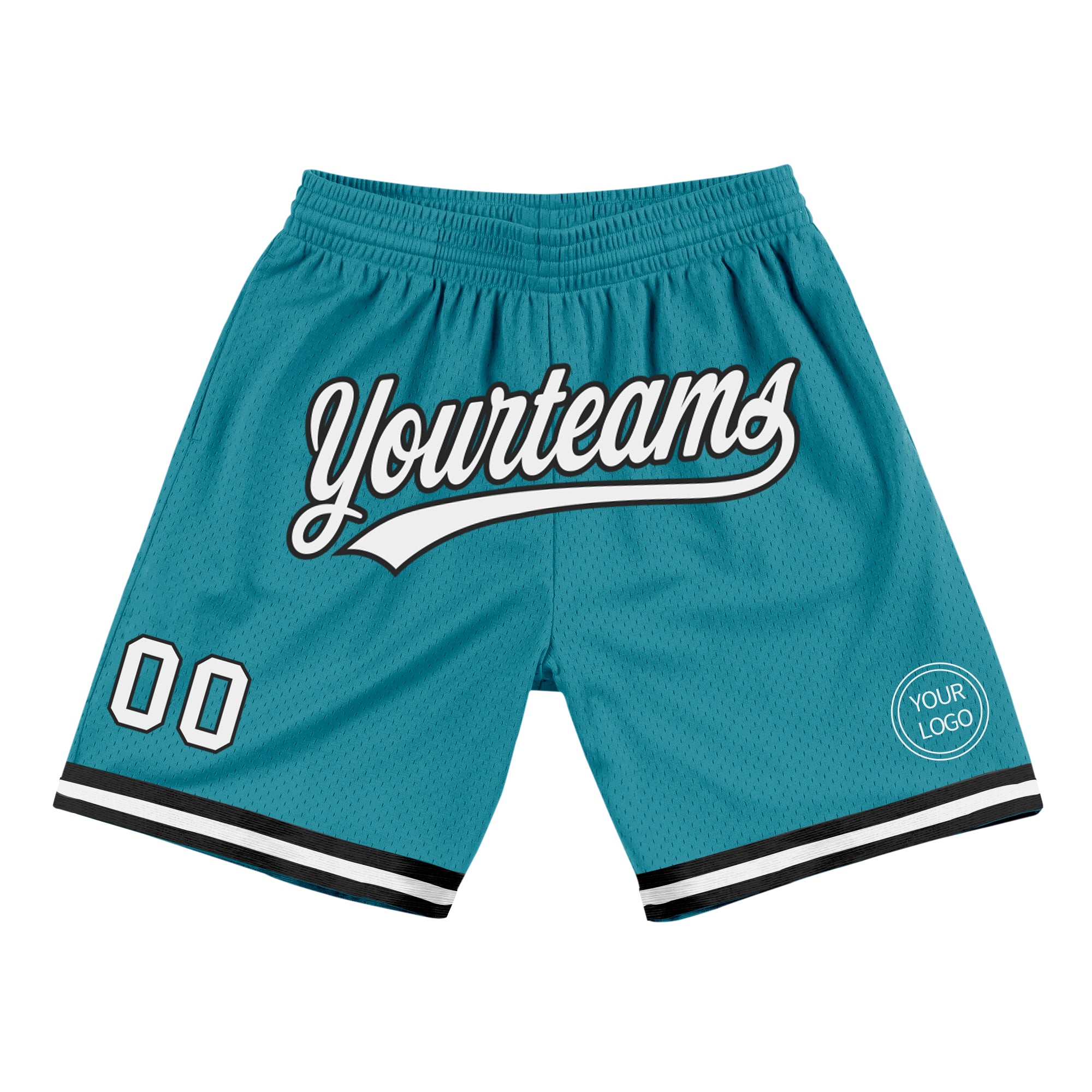 Custom Team Basketball Shorts with Name and Number - Personalized Teal White-Black Authentic Throwback Style Personalized