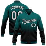 Custom Varsity Letterman Bomber Jacket for Men, Teal Black White Fade, Personalized with Name and Number Personalized Teal