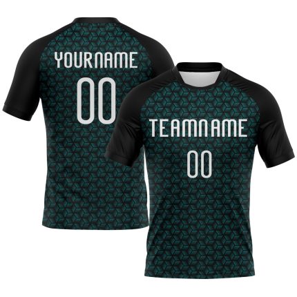 Custom Name Number Volleyball Uniform Jersey Teal White Black Geometric Shape Personalized Design Personalized Teal White-Black
