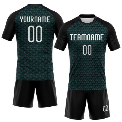 Custom Name Number Volleyball Uniform Jersey Teal White Black Geometric Shape Personalized Design Personalized Teal White-Black