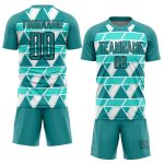 Custom Name and Number Soccer Uniform Jersey - Personalized Teal White Black Geometric Shapes Design Personalized Teal White-Black