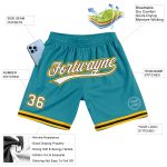 Custom Name and Number Basketball Shorts - Teal, White, Black, Gold - Authentic Throwback Style Personalized Teal White Black-Gold