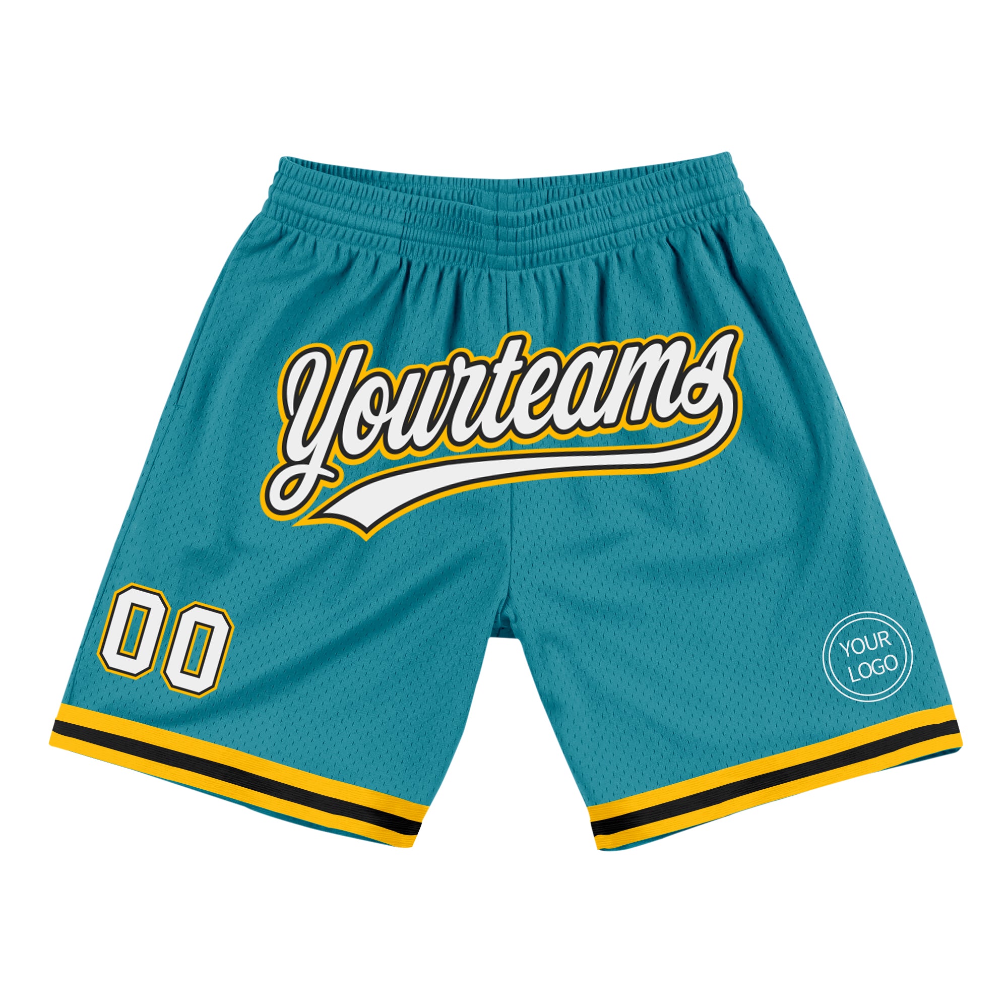 Custom Name and Number Basketball Shorts - Teal, White, Black, Gold - Authentic Throwback Style Personalized Teal White Black-Gold