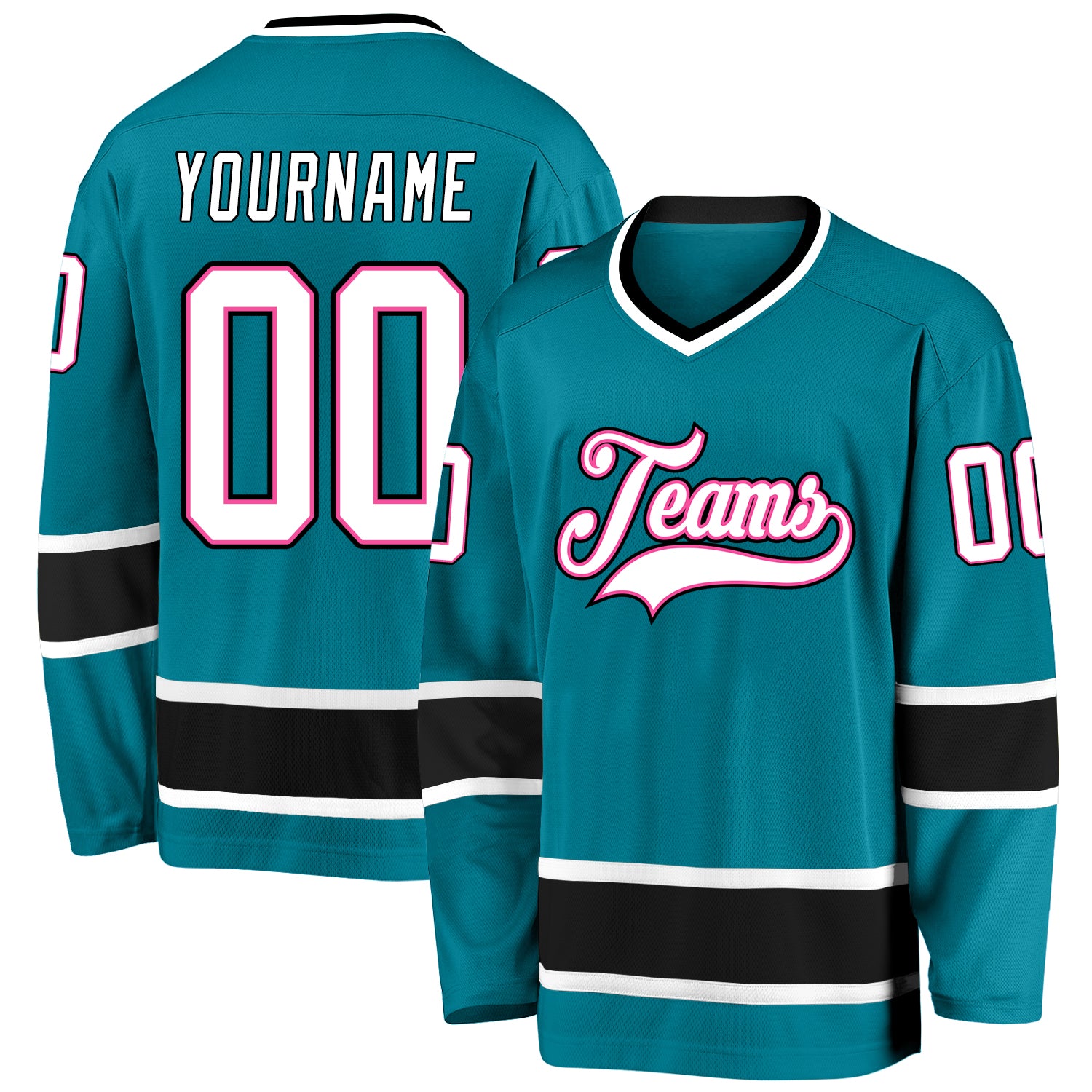 Custom Teal Black White Hockey Jersey - Personalized Sports Apparel Personalized Teal White-Black Hockey Jersey