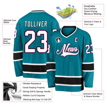 Custom Teal Black White Hockey Jersey - Personalized Sports Apparel Personalized Teal White-Black Hockey Jersey