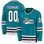 Customizable Hockey Jersey - Personalized Teal White Black Design with Team Name and Number Personalized Teal White-Black