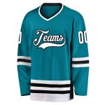 Customizable Hockey Jersey - Personalized Teal White Black Design with Team Name and Number Personalized Teal White-Black